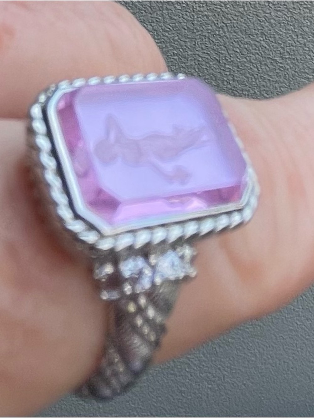 Judith Ripka Pink Crystal Cameo Ring in Silver Tone - Picture 16 of 16